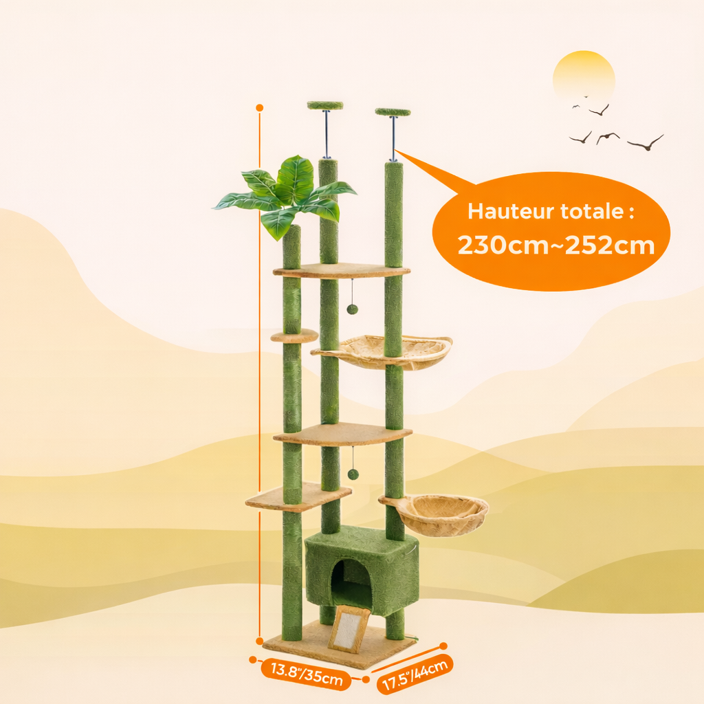 Arbre à Chat Palmier Sol-Plafond Réglable – Condo & Hamac
