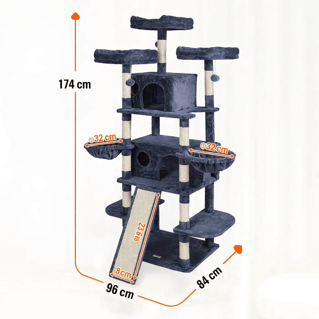Arbre à Chat XXL 10 Niveaux – 174 cm – Double Niche