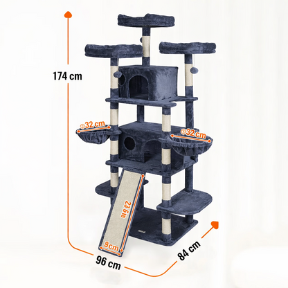 Arbre à Chat XXL 10 Niveaux – 174 cm – Double Niche
