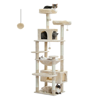 Arbre à Chat XXL Multi-Niveaux – Condo & Hamac – 136 à 184 cm
