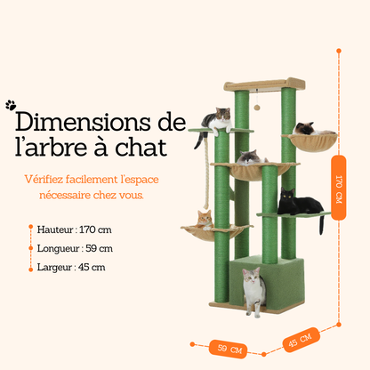 Arbre à Chat XXL 7 Niveaux – 11 Poteaux Sisal – 170 cm