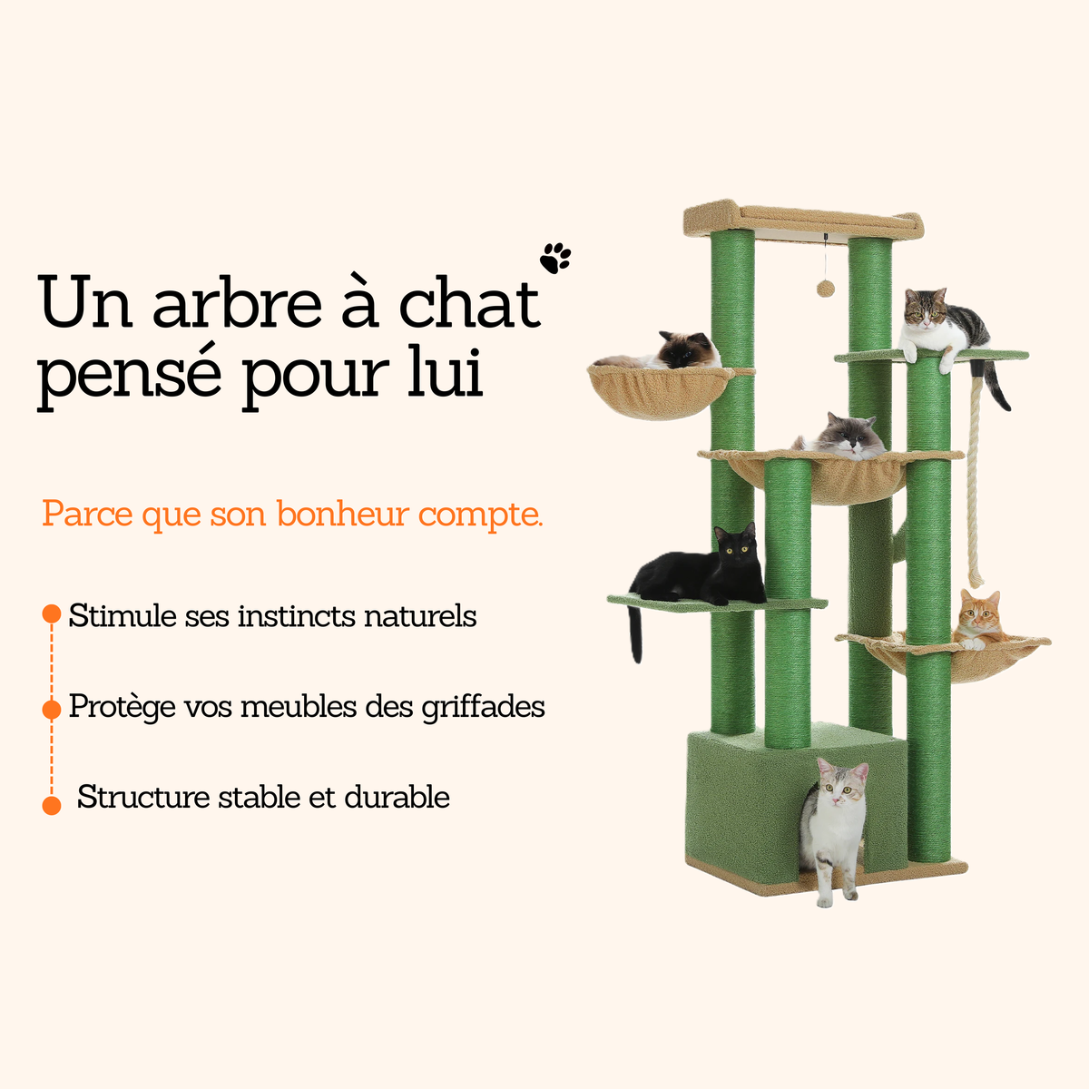 Arbre à Chat XXL 7 Niveaux – 11 Poteaux Sisal – 170 cm