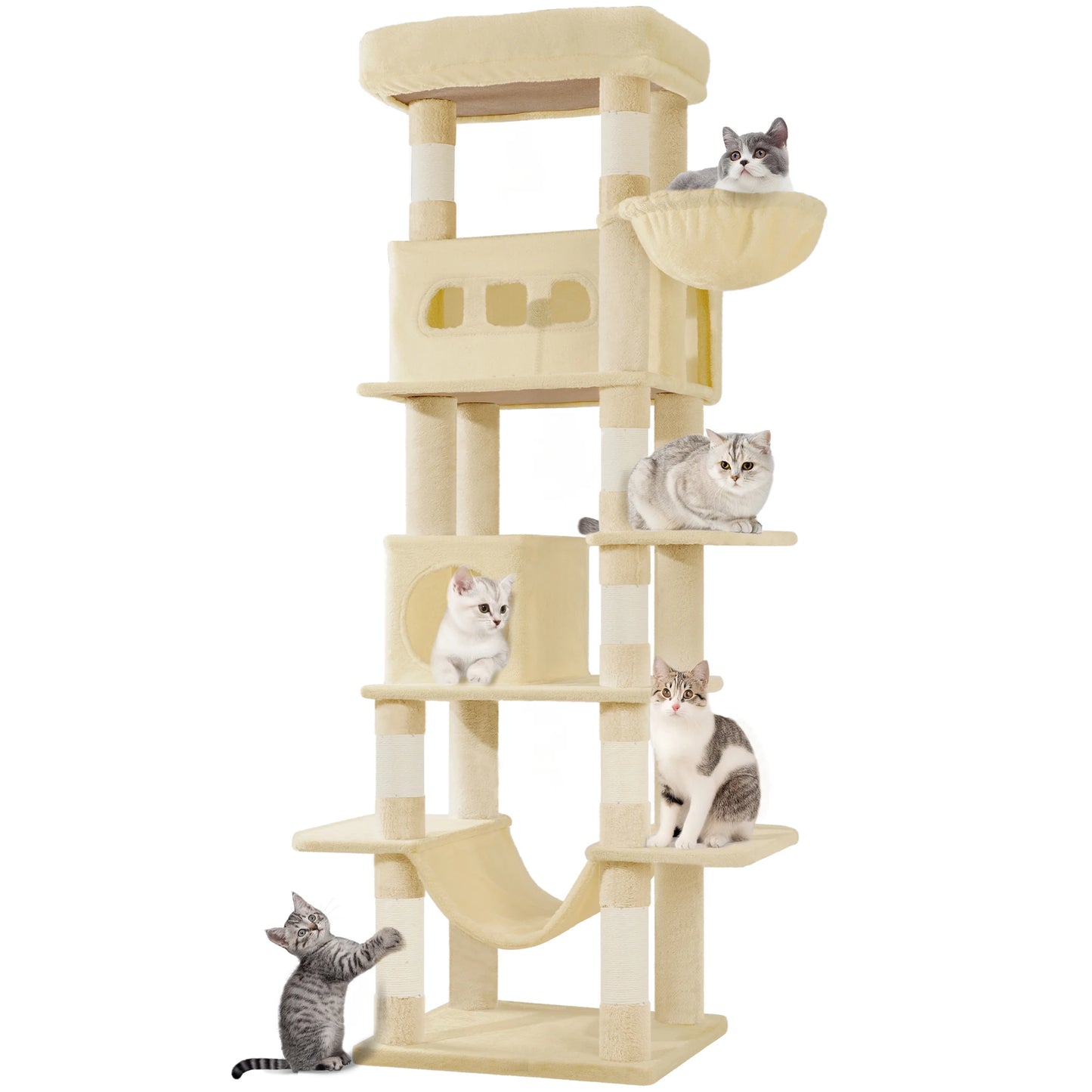 arbre à chat 170 cm avec double niche couleur beige