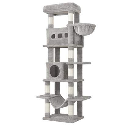 arbre à chat 170 cm avec double niche couleur gris