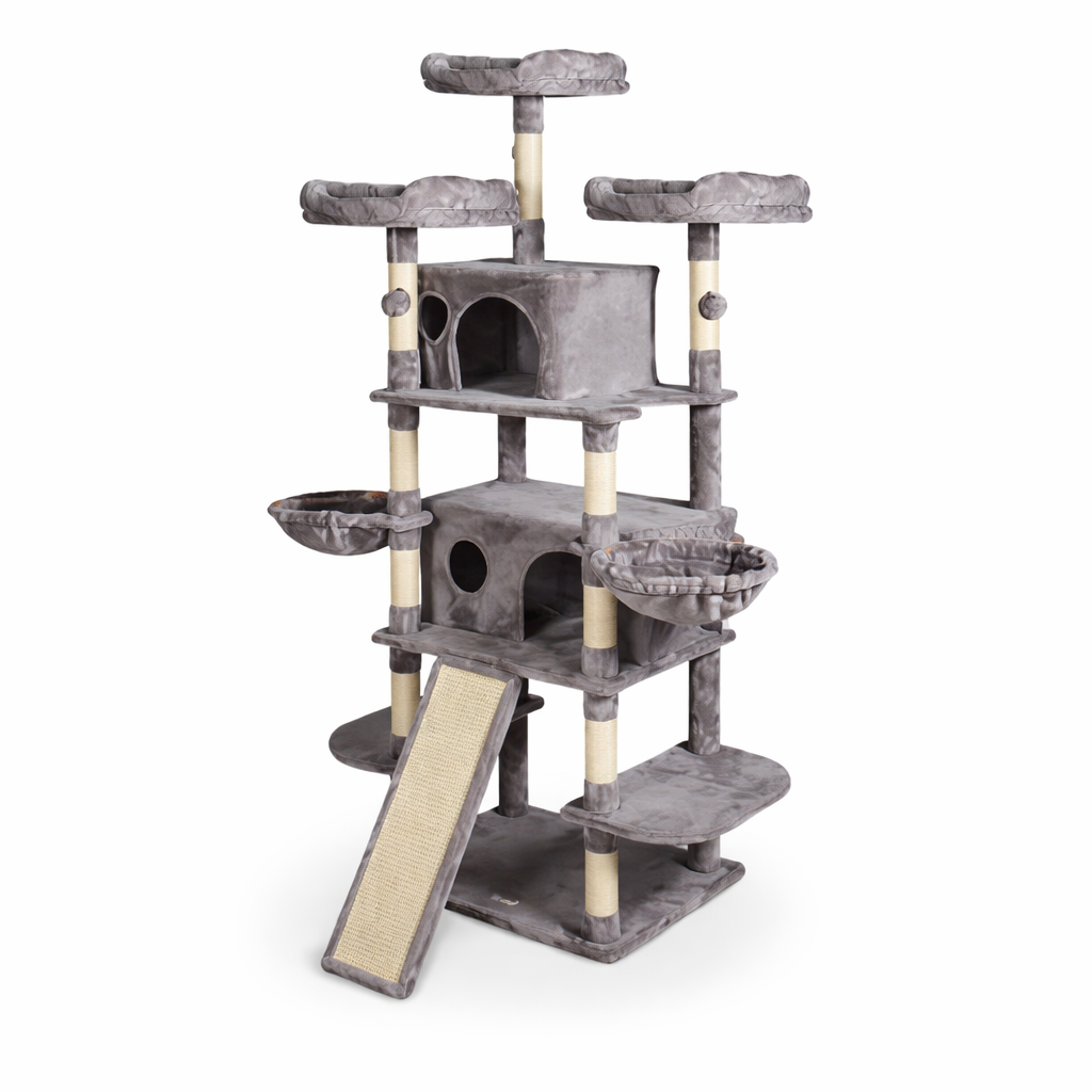 arbre à chat XXL 174 cm gris avec plateformes niches et griffoirs