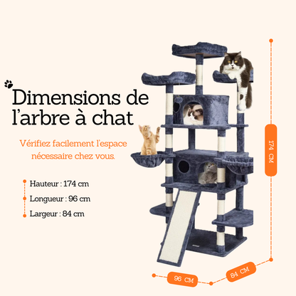 dimensions arbre à chat XXL hauteur 174 cm gris foncé