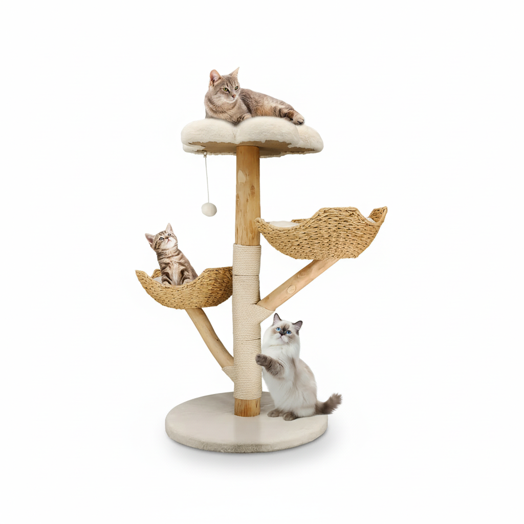 Arbre à Chat en Bois – 111 cm – Osier & Sisal