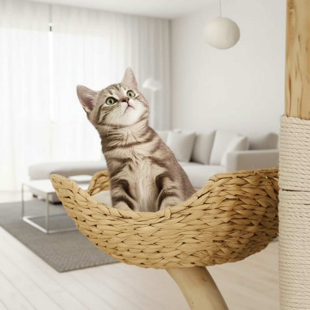 Arbre à Chat en Bois – 111 cm – Osier & Sisal