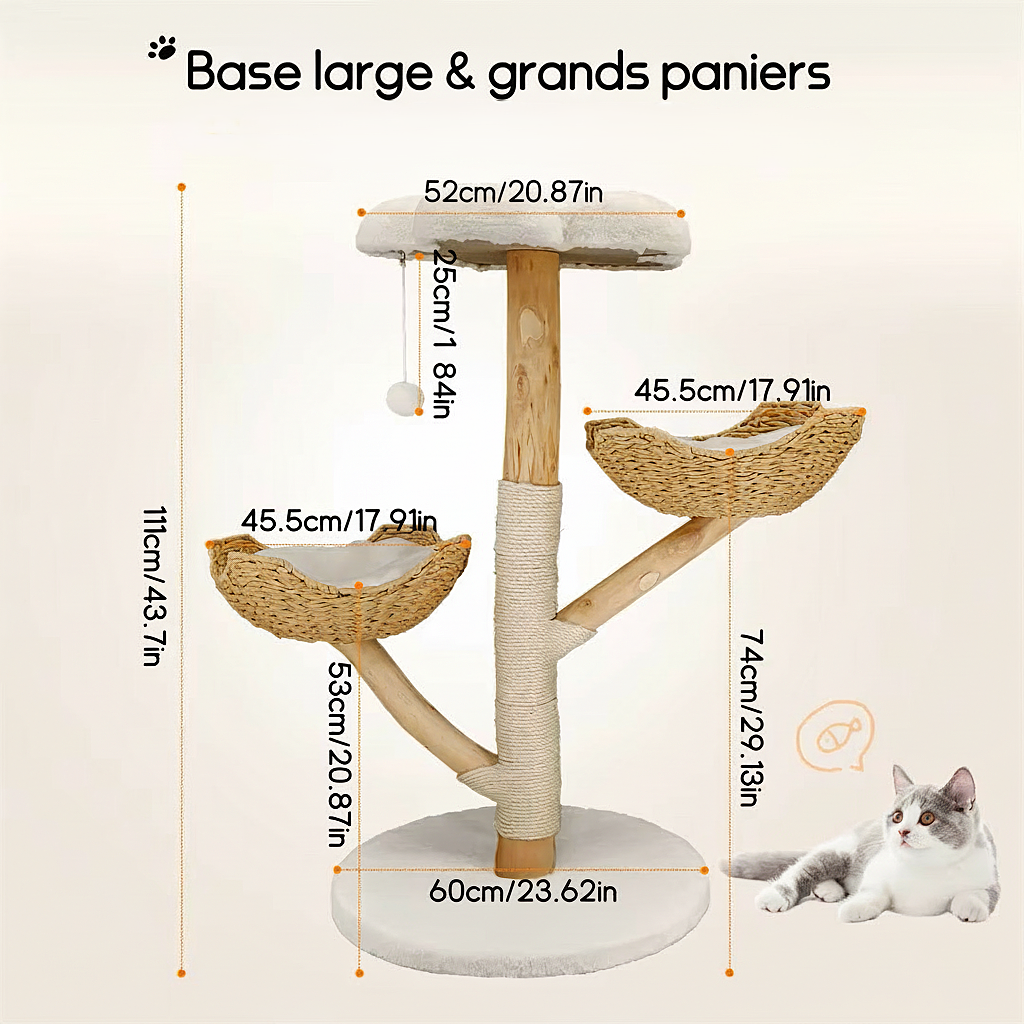 Arbre à Chat en Bois – 111 cm – Osier & Sisal